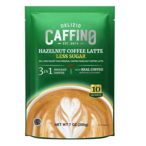 Delizio Caffino 3 in 1 Hazelnut Coffee Latte Less Sugar Instant Coffee