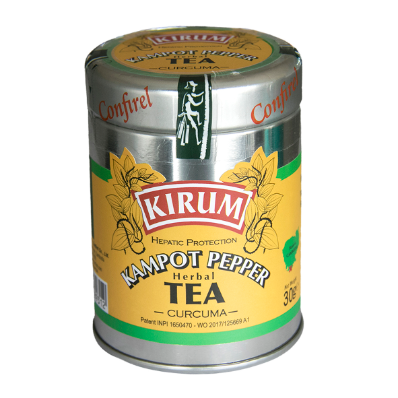 Canister of Kirum Kampot Pepper Herbal Tea on a white background