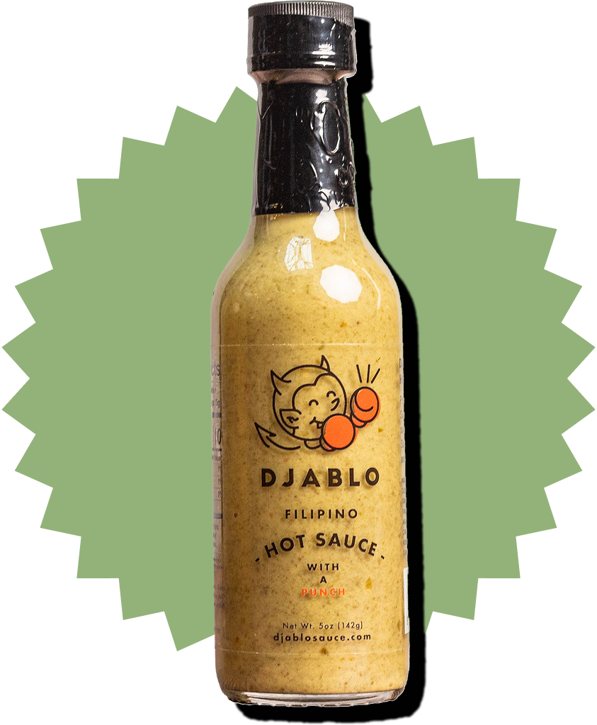 Bottle of Diablo Filipino Hot Sauce on a white background