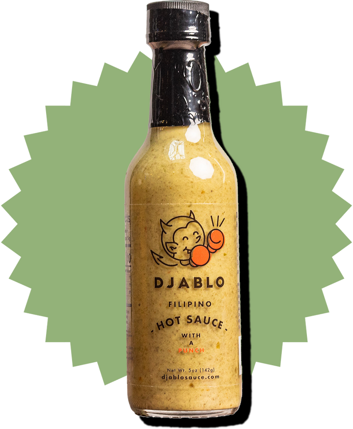 Bottle of Diablo Filipino Hot Sauce on a white background