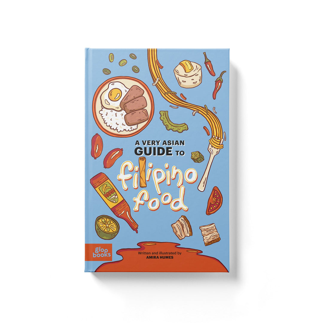 A Very Asian Guide to Filipino Food book cover with illustrated Filipino dishes, authored by Amira Humes