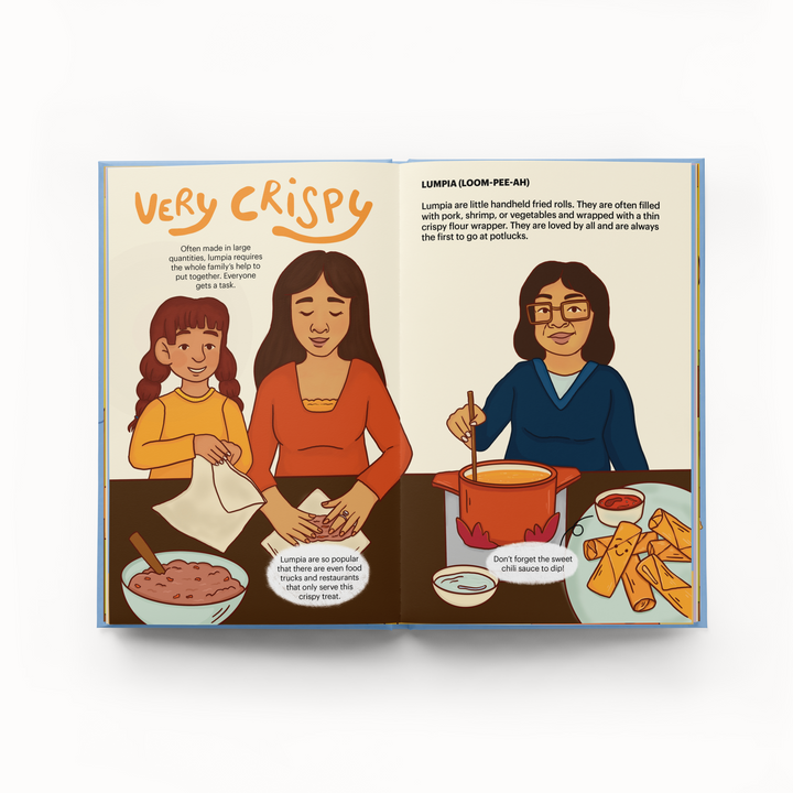 Family fun making crispy lumpia, rolling and frying from A Very Asian Guide to Filipino Food.