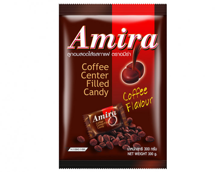 Amira coffee center filled candy packaging on a white background