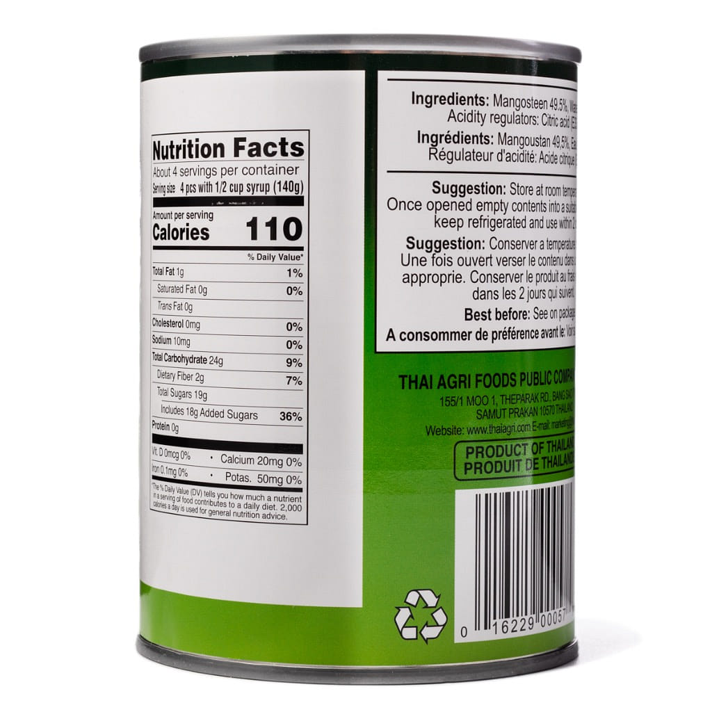 Close-up of a can's nutrition facts label and ingredients list on a white background