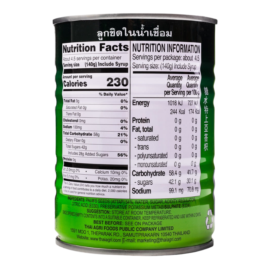 Nutrition label on a green can with white text