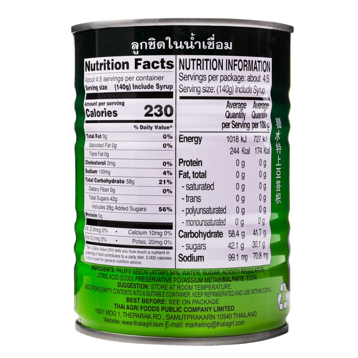 Nutrition label on a green can with white text