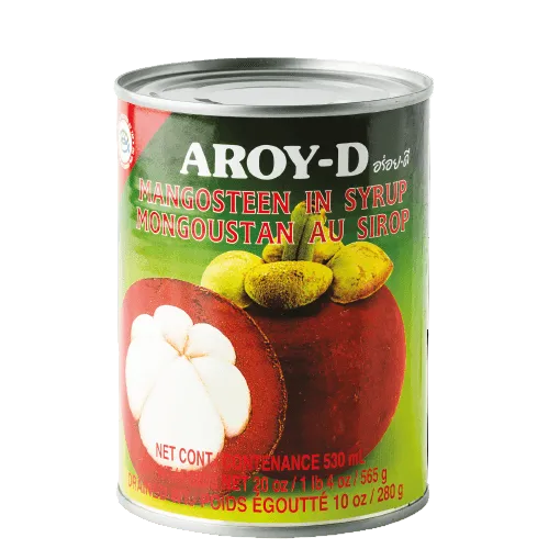 Can of Aroy-D Mangosteen in Syrup with a clear background