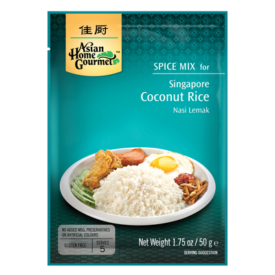Asian Home Gourmet Spice Mix for Singapore Coconut Rice, Vegetarian Society Approved, Halal, Gluten Free | Product of Thailand 