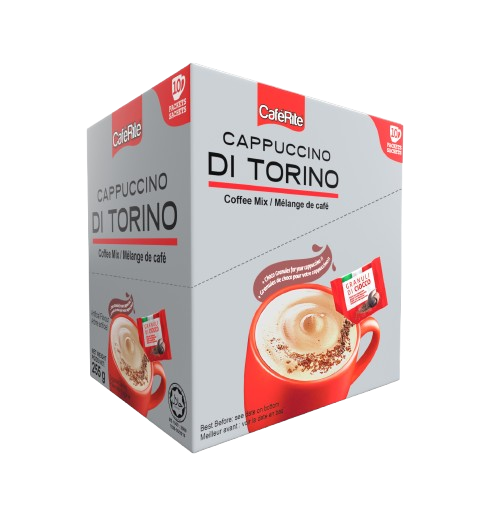 CafeRite Cappuccino Di Torino coffee mix packaging on a white background