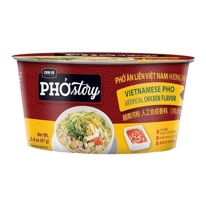 Cup of Pho Story Vietnamese Pho with chicken flavor on a dark gray background