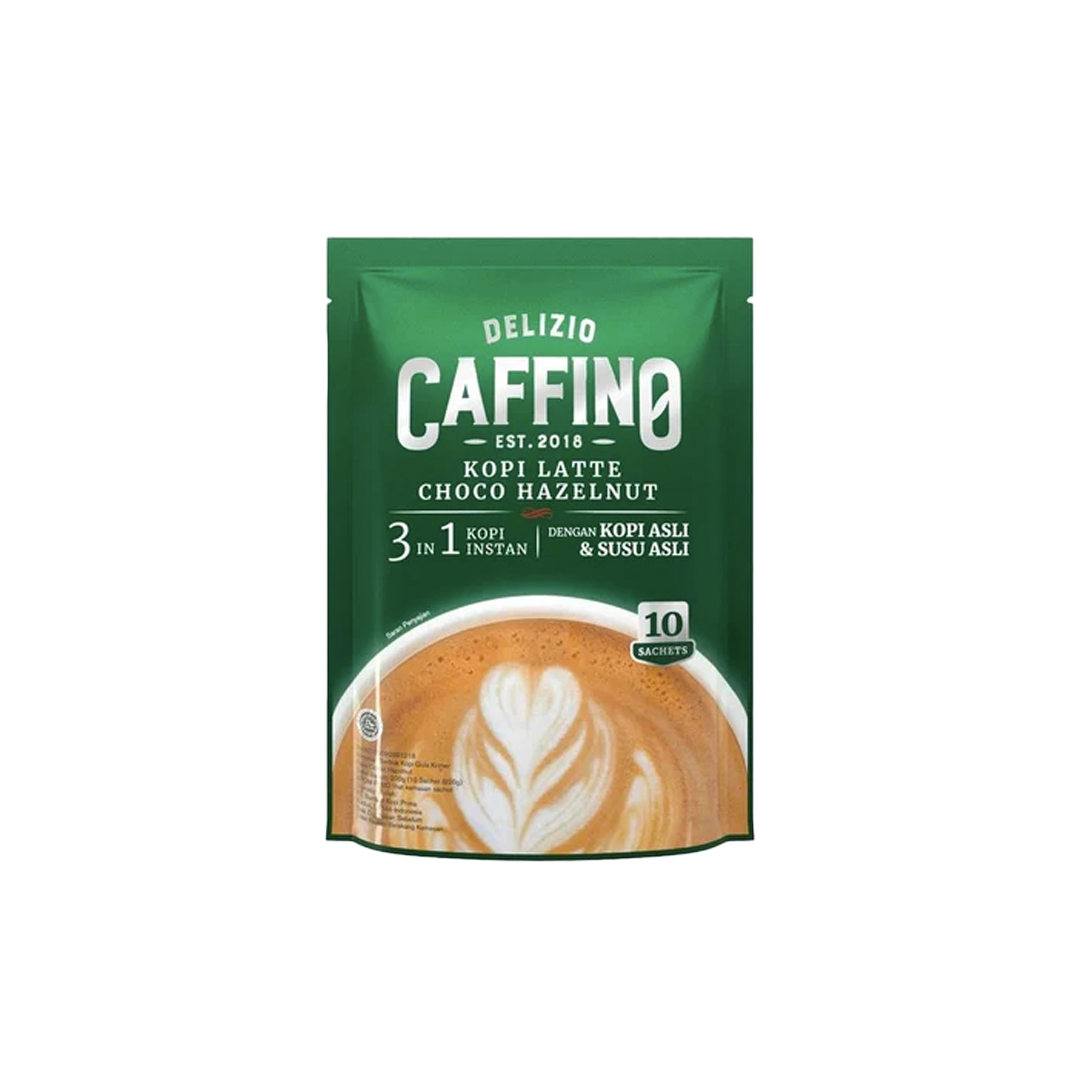 Delizio Caffino 3 in 1 Hazelnut Coffee Latte Less Sugar Instant Coffee, Indonesian