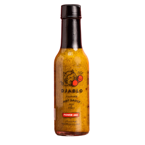 Bottle of Diablo hot sauce on a white background