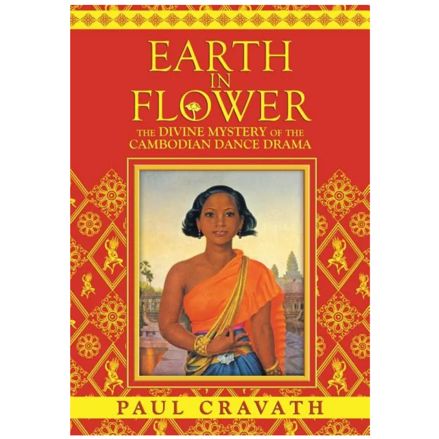 Book cover of 'Earth in Flower' with a woman in traditional attire on a red background