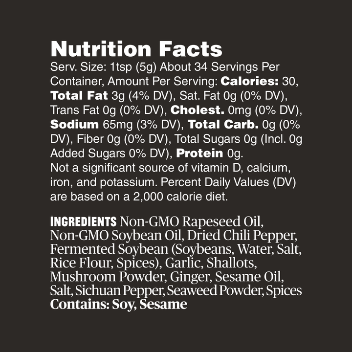 Nutrition facts and ingredients list on a black background