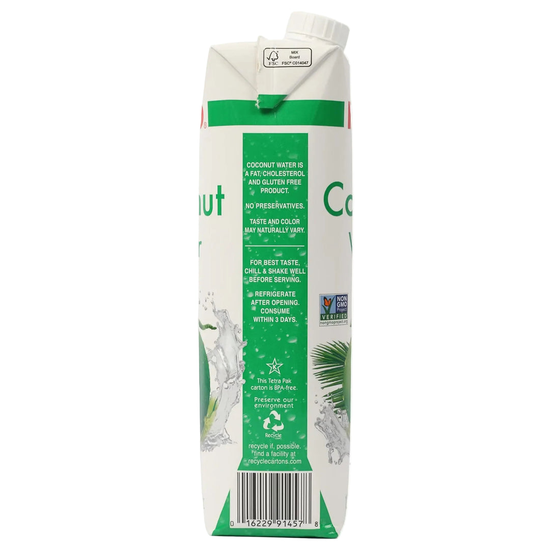Coconut water carton with green label on a white background