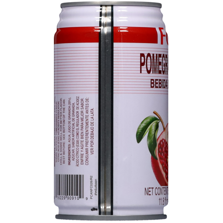 Pomegranate juice can with red and white design on a white background
