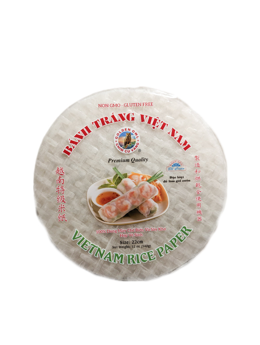 Golden Owl Vietnam Rice Paper, Round 22cm, Vietnamese 
