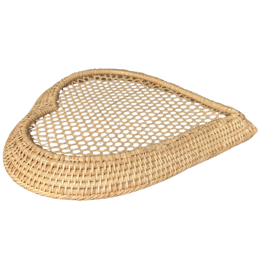 Left view of the Heart-shaped bamboo woven plate on a white background