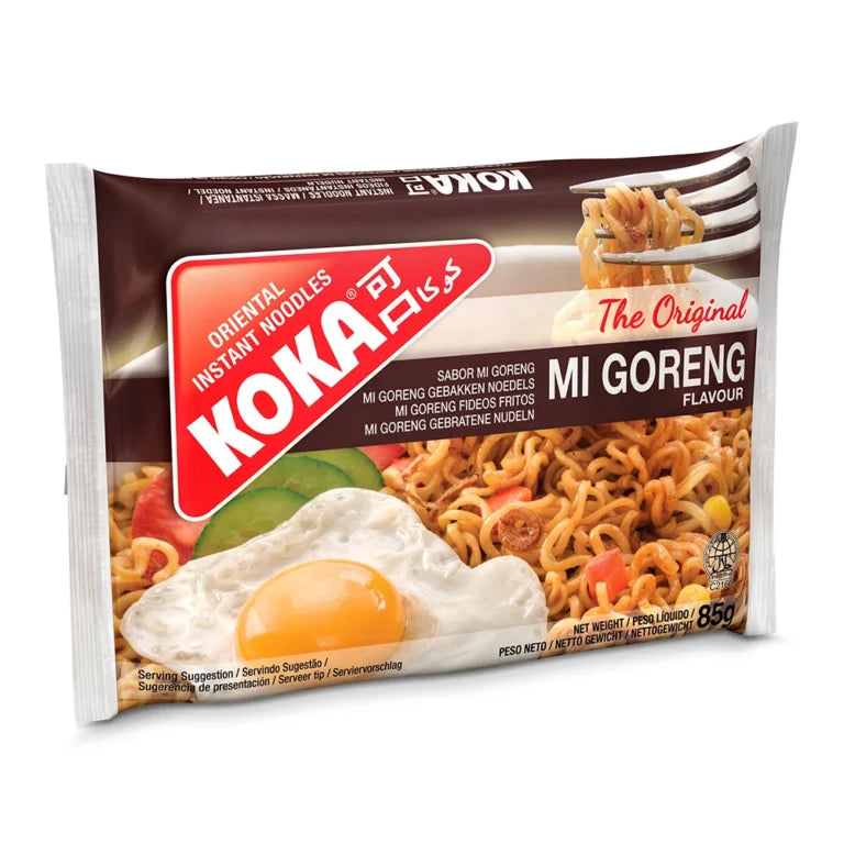 Koka Mi Goreng instant noodles packaging on a white background