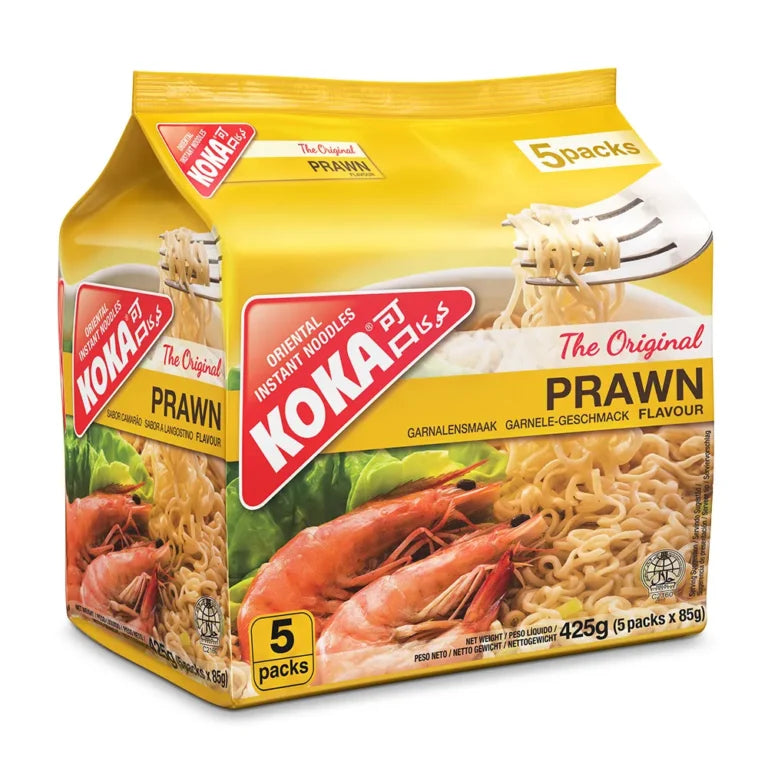 Koka Prawn instant noodles packaging on a white background