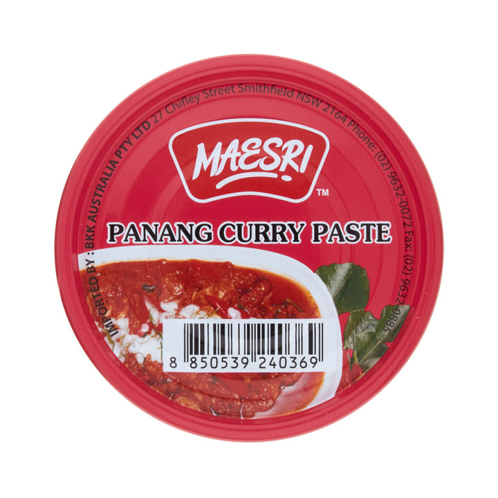 Maesri Panang Curry Paste container with red lid and label on a white background