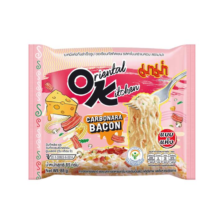 Oriental Kitchen Carbonara Bacon noodle package on a white background