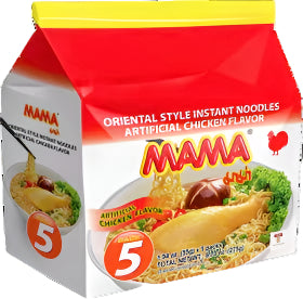 Mama instant noodles packaging with red and white design