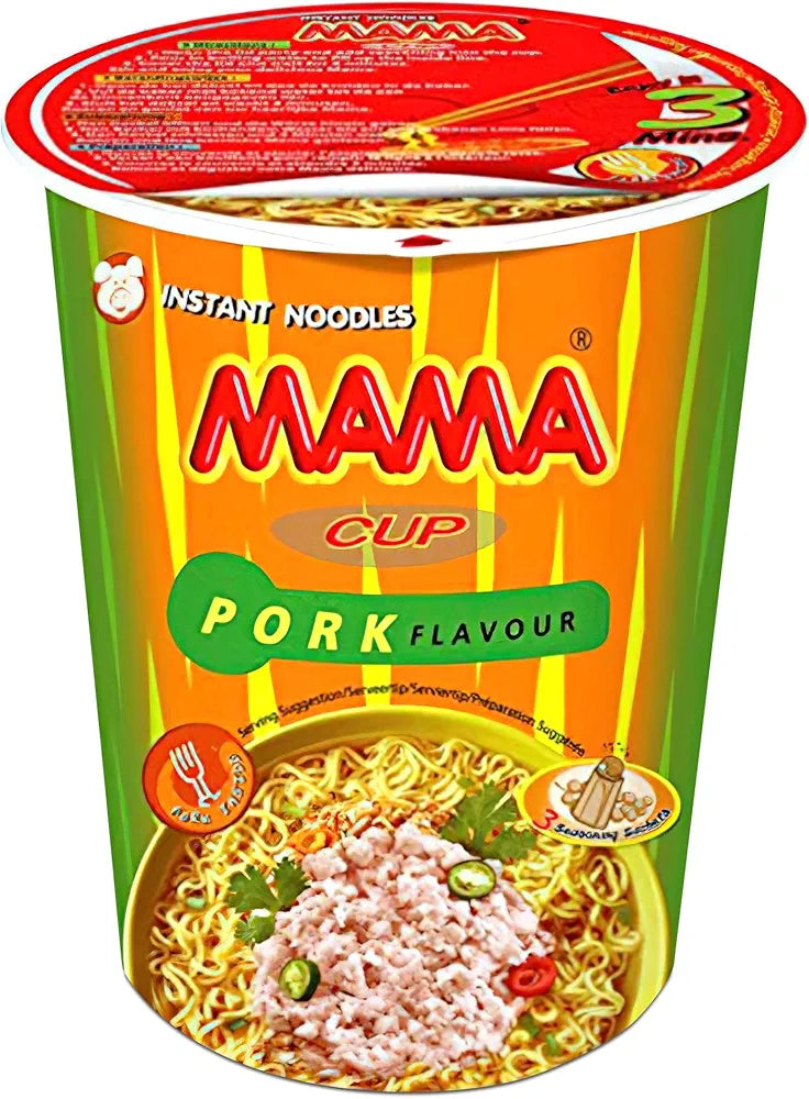 MAMA instant noodles cup with pork flavor packaging