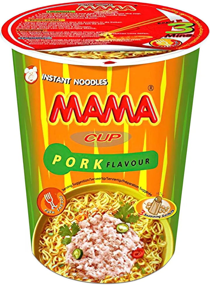 MAMA instant noodles cup with pork flavor packaging