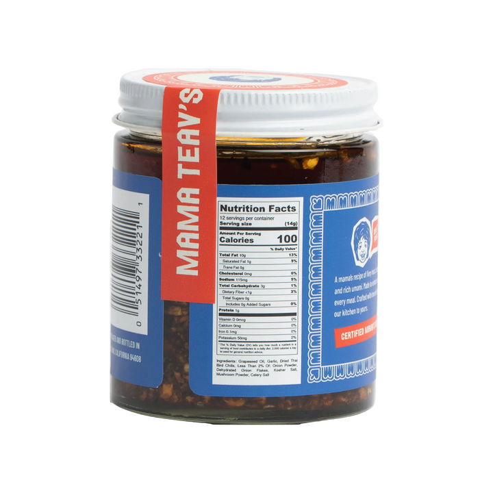 Jar of Mama Teav's product with label on a white background