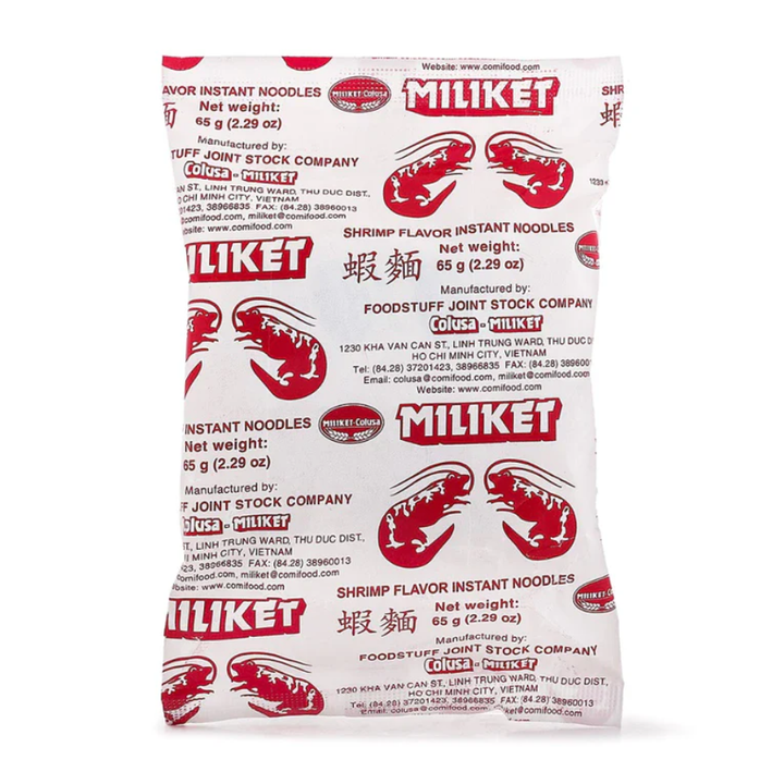 Miliket Shrimp Flavor Instant Noodles packaging on a white background