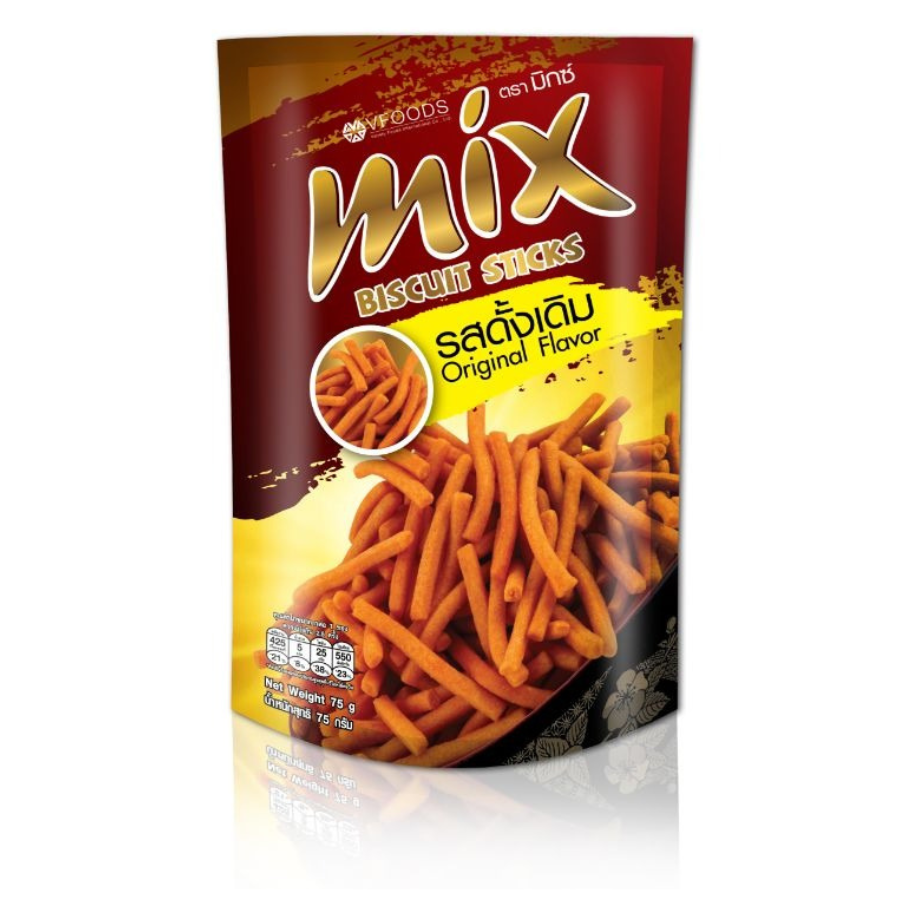 Packaged snack sticks with 'mix' branding on a white background