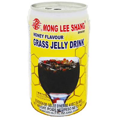 Mong Lee Shang honey-flavored grass jelly drink can on a green background