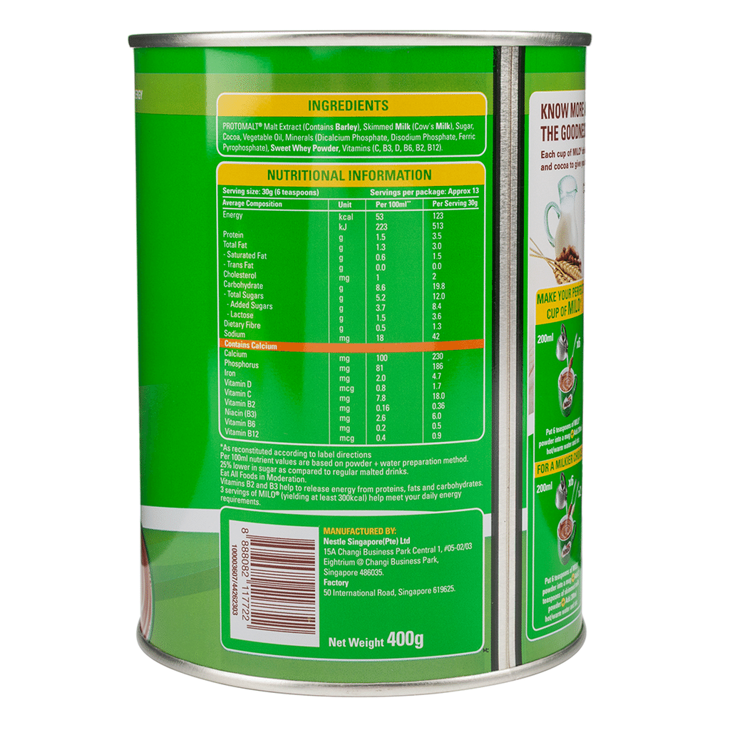 Green can with nutritional information label on a white background