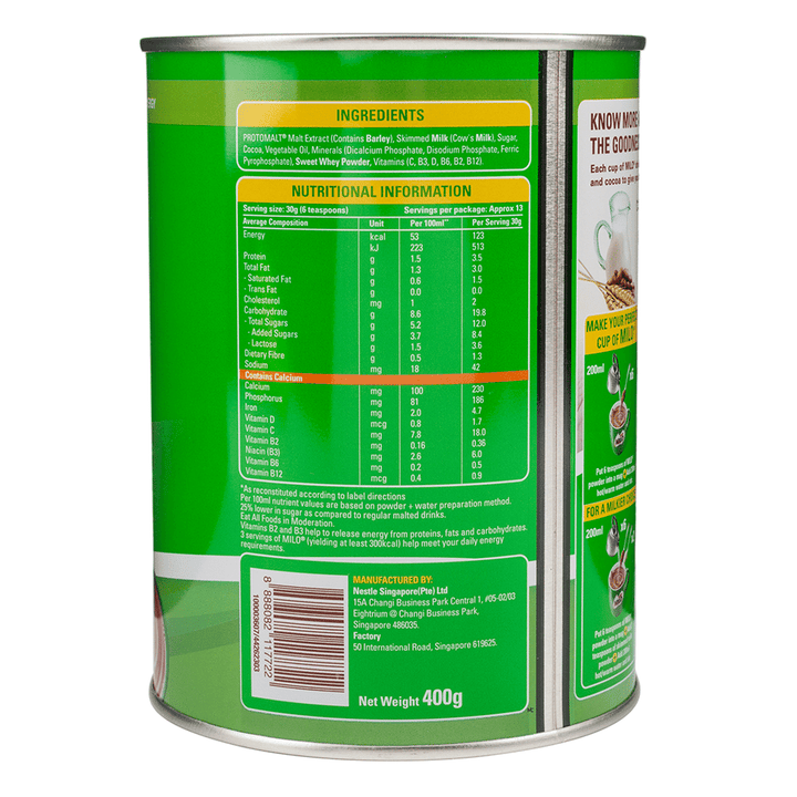 Green can with nutritional information label on a white background