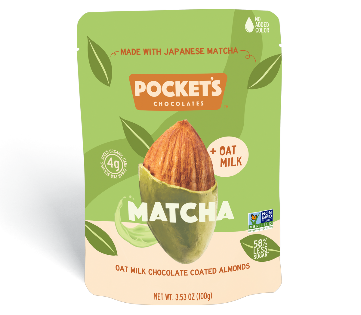 Pocket's Chocolates Matcha Oat Milk Chocolate Coated Almonds