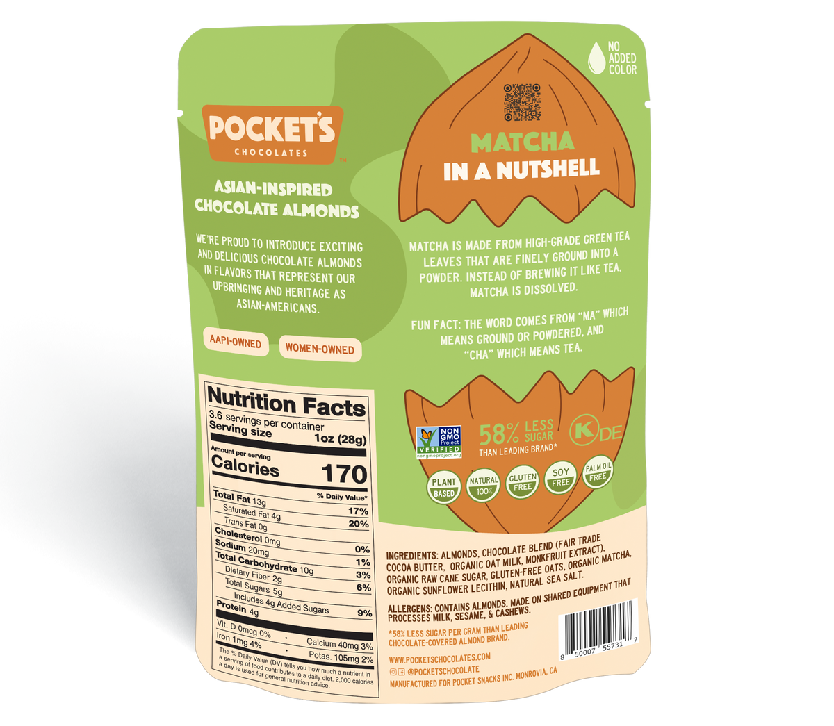 Pocket's Chocolates Matcha Oat Milk Chocolate Coated Almonds
