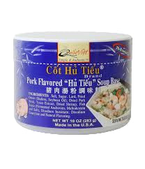 Cot Hu Tieu pork flavored soup mix can with blue label on a white background