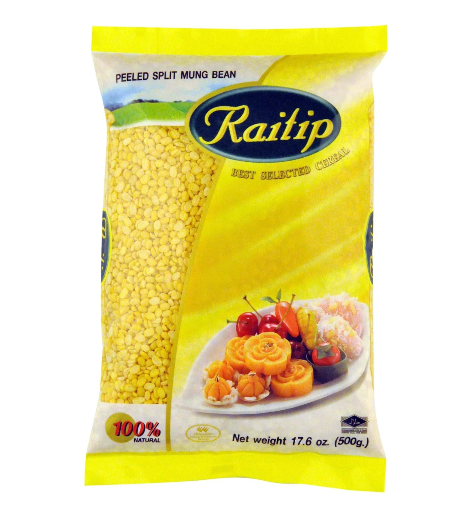 Raitip peeled split mung bean package on a white background
