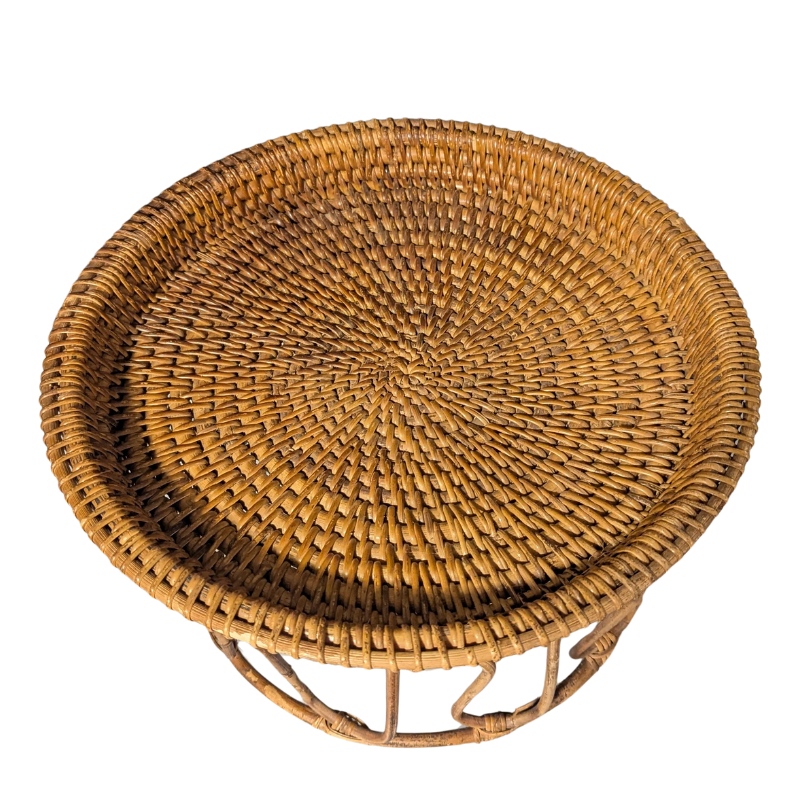 Brown woven bamboo rattan table on a white background