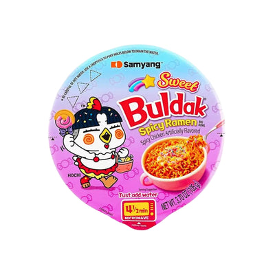 Samyang Sweet Bulldak Spicy Ramen packaging with cartoon character on a white background