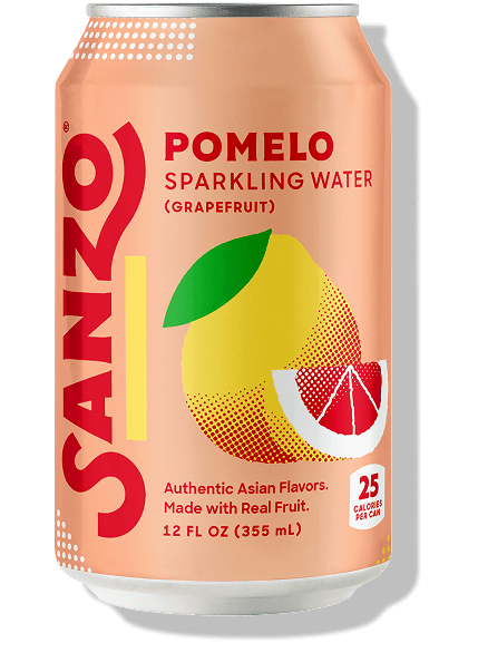 Can of Sanzo Pomelo Sparkling Water on a white background