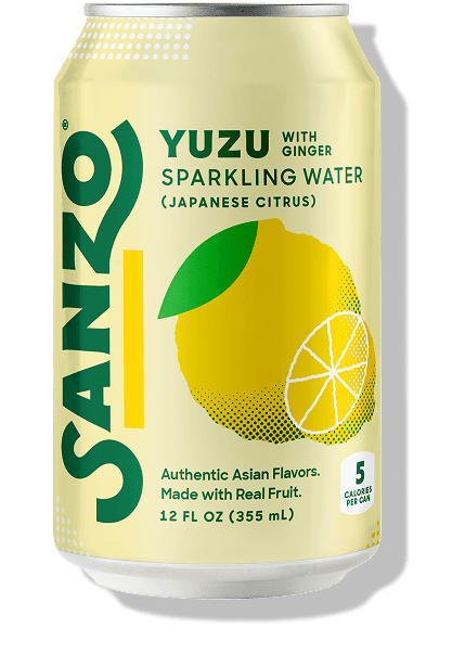 Can of Sanzo Yuzu with Ginger Sparkling Water on a black background