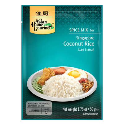 Asian Home Gourmet Spice Mix for Singapore Coconut Rice, Vegetarian Society Approved, Halal, Gluten Free | Product of Thailand | SouthEATS