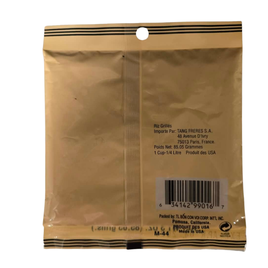 Back of a brown paper bag with text and a barcode on a white background