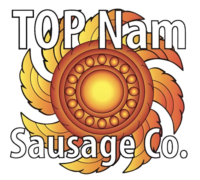 Logo of TOP Nam Sausage Company in Cranston, Rhode Island. Wholesaler and producer of Lao Fermented Nam sausage and other Southeast Asian food.