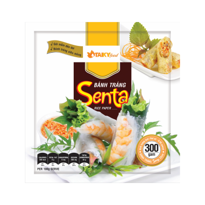 Senta rice paper package with food images on a white background