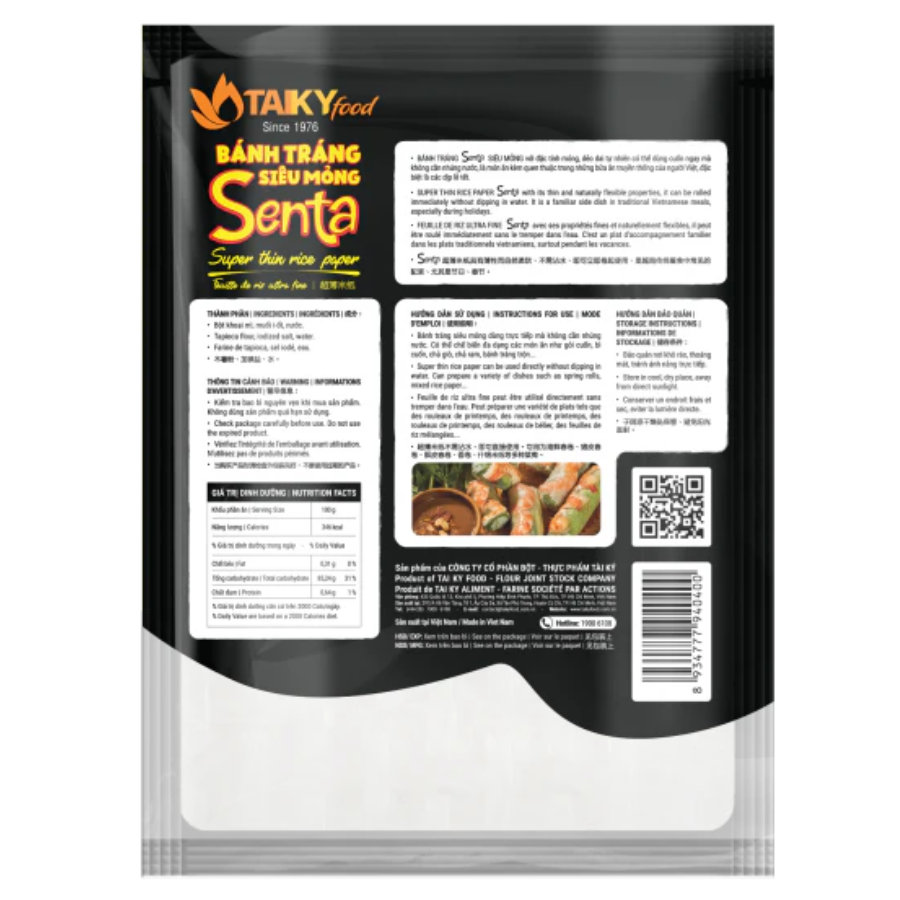 Taky Food Super thin rice paper package with text and images on a white background