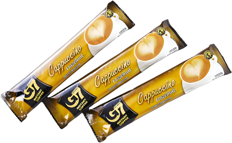 Trung Nguyen G7 Coffee Instant Hazelnut Cappuccino, 18 grams individual sticks, Product of Vietnam 
