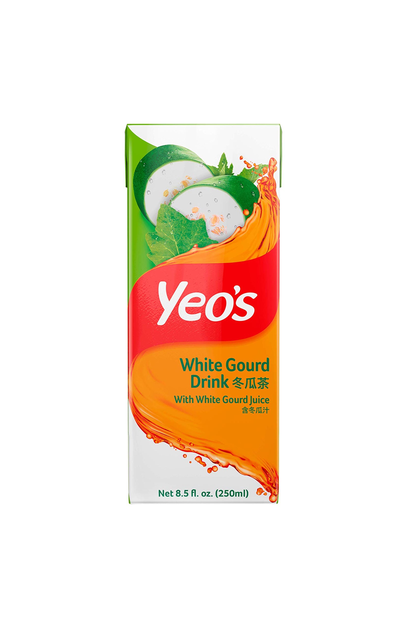 Rectangle shape carton packaging of Yeo's White Gourd Drink with images of sliced white gourd, yeo's red logo.